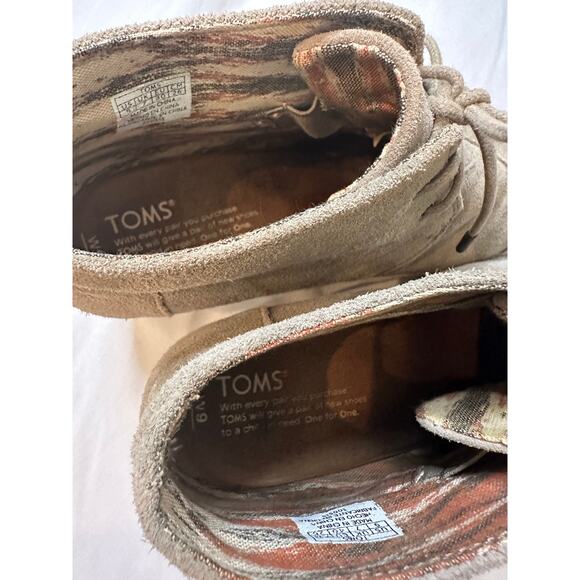 Toms Women's Suede Ankle Boots Taupe Wedge Heels Lace Up Size 6 - Picture 3 of 6